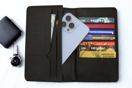 Magnetic Leather Wallet with Mobile Pocket