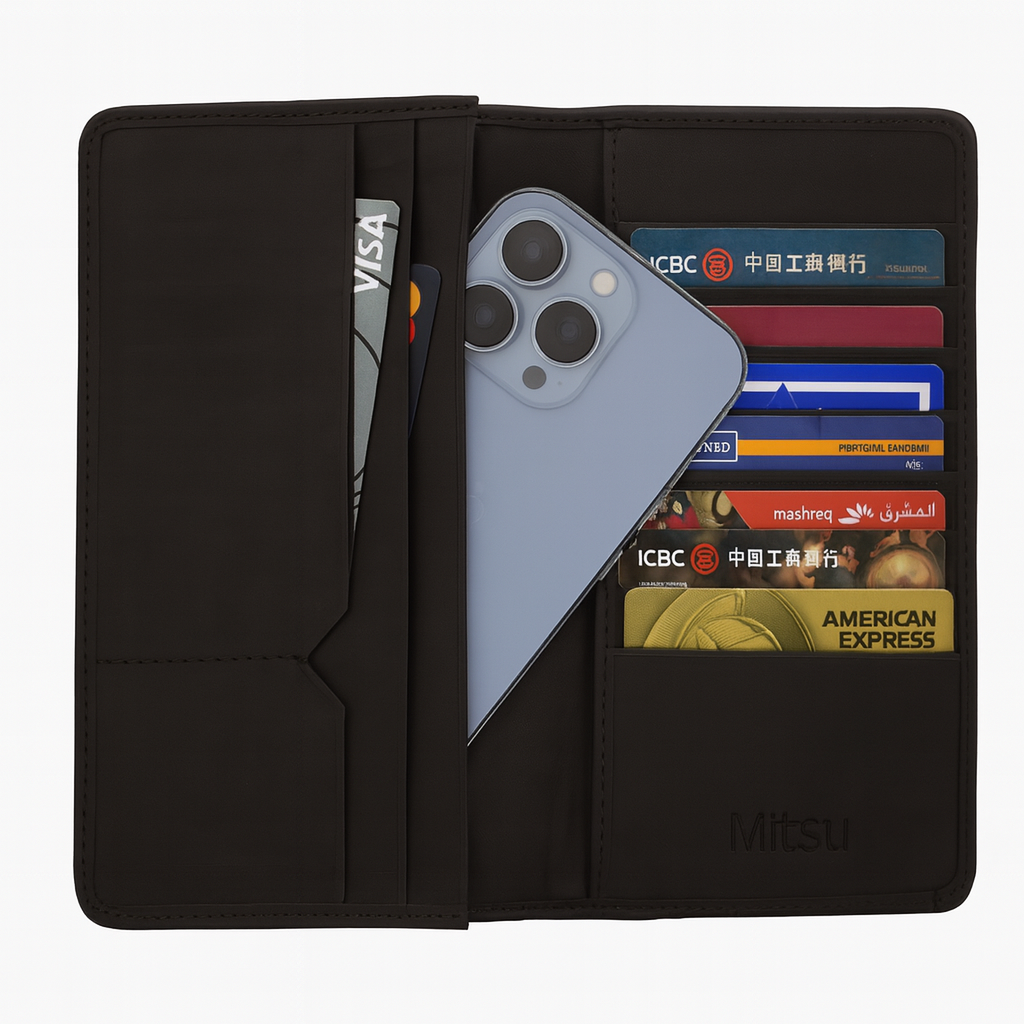 Magnetic Leather Wallet with Mobile Pocket